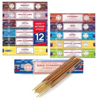 Satya Incense Sticks - Nag Champa, Namaste, Positive Vibes, Tantra, Buddha Blessing, Aura Cleansing, Chakra, Pyramids, Reiki, Karma, Spiritual, Traditional Ayurveda, Pack of 12...