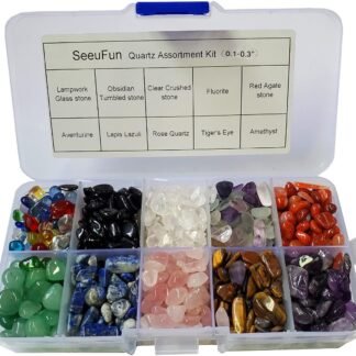 SeeuFun Assorted Mini Crystal Stone Tumbled Chips, Fluorite, Tiger's Eye, Rose Quartz, Amethyst (1/2 Pound)