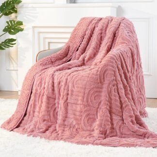 Sherpa Fleece Adult Weighted Blanket Great for Sleep, 15 lbs Dual Sided Soft Fuzzy Heavy Blankets for Couch Bed Sofa, Cozy Warm Arched Jacquard Throw for Winter (Apricot Pink,...