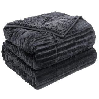 Sherpa Fleece Weighted Blanket with Ribbed Stripes for Adults, 15 lbs Dual Sided Cozy Warm Blanket for Couch Full Size Bed, Ceramic Beads Heavy Thick Blankets Great for Sleep,...