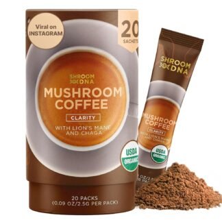 ShroomDNA Mushroom Coffee Blend with Chaga & Lion's Mane | Instant Focus + Clarity All Day | Organic + Vegan + Gluten Free | No Added Sugar | 20 Count