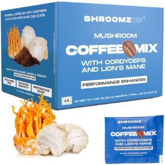 ShroomzUp Instant Mushroom Coffee 15 Pack - Cordyceps & Lion's Mane - Nootropic Mushroom Coffee for Energy, Focus & Concentration - Arabica and Robusta Instant Shrooms