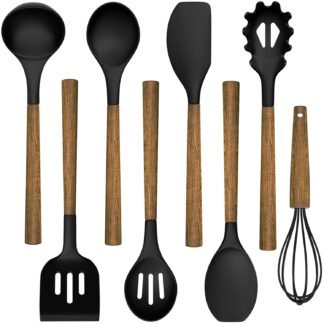 Silicone Cooking Utensil Set, Umite Chef 8-Piece Kitchen Utensils Set with Natural Acacia Wooden Handles,Food-Grade-Silicone Kitchen Gadgets Spatulas Set for Nonstick Cookware-...