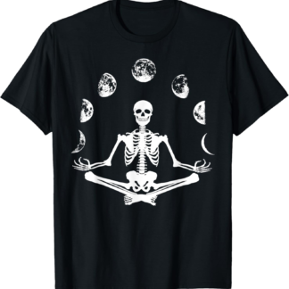 Skeleton Doing Yoga Meditation Mystical Moon Phases Funny T-Shirt
