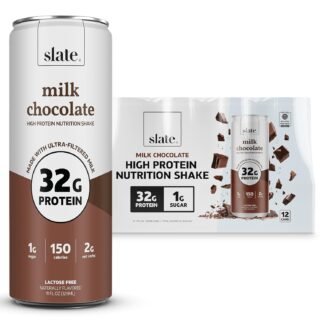 Slate Milk - High Protein Nutrition Shake - Milk Chocolate - 32g Protein, 1g Sugar, 150 Calories, 2g Net Carbs - Lactose Free - No Added Sugar - Breakfast Boost, Post Workout -...