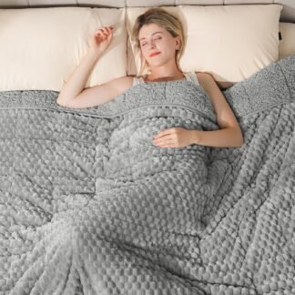 Super Soft Luxury Fleece Sherpa Weighted Blanket 15 lbs for Adults, Turtle Shell Fuzzy Cozy Fluffy Queen Size Weighted Throw, Ceramic Beads Washable Heavy Blankets for Couch...