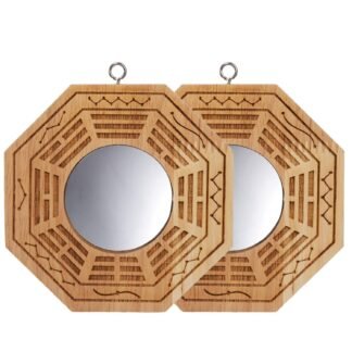 Suwimut Set of 2 Bagua Mirror for Protection, 4 Inch Wood Traditional Chinese Feng Shui Concave Mirror for Home Business Lucky Protection Against Passive Negative Harmful Energy