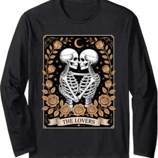 Tarot Card The Lovers Skeleton Goth Halloween Witch Vintage Long Sleeve T-Shirt