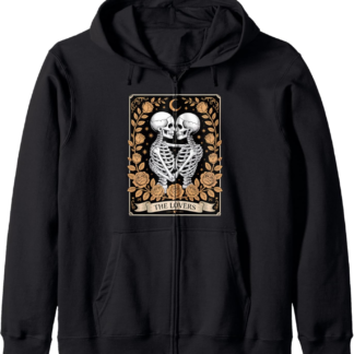 Tarot Card The Lovers Skeleton Goth Halloween Witch Vintage Zip Hoodie