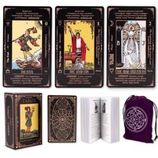 Tarot Cards for Beginners, Classic Tarot Cards with Meanings on Them, Durable Tarot Cards with Guide Book for Beginners (Black)