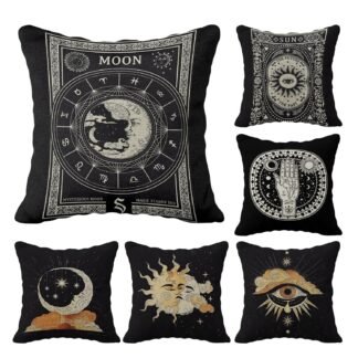 Tarot The Star Moon Sun Linen Throw Pillow Case, 18 x 18 Inch Set of 6, Tarot Theme Room Decor, Astrology Tarot Lovers Gifts, Mom, Daughter, Sister, Wife Gifts, Black Cushion...