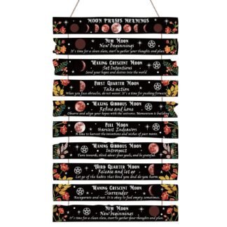 Tatuo Witchcraft Knowledge Sign Moon Decor Halloween Witch Kitchen Witchery Sign Wizards Celestial Decor Moon Phases Meanings Plaque Vintage Wall Home Party Supplies Colorful