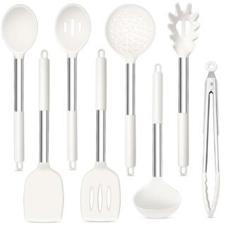 TeamFar Kitchen Utensils, 8PCS Cooking Silicone Utensils Kitchen Tool Kit with Stainless Steel Handle, for Nonstick Cookware Cooking Stirring Turning, Food Grade & Heat...