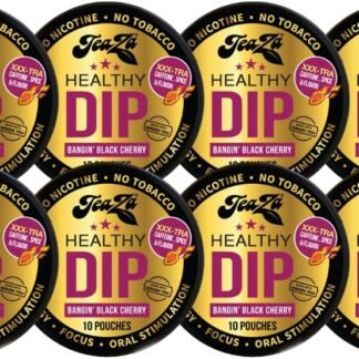TeaZA Energy Pouches, Smokeless Alternative Snuff Nicotine Free Tobacco Free & Healthy Dip Chewing Tobacco Alternative Have More Energy - Bangin' Black Cherry (8 Pack)