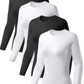 TELALEO 4 Pack Women's Compression Shirt Long Sleeve Performance Workout Baselayer Athletic Top Sports Gear