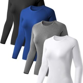 TELALEO 4 Pack Women's Compression Shirt Long Sleeve Performance Workout Baselayer Athletic Top Sports Gear