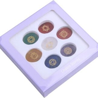 TGS Gems 7 Chakra Stones set - Reiki Healing Crystal With Engraved Chakra Symbols