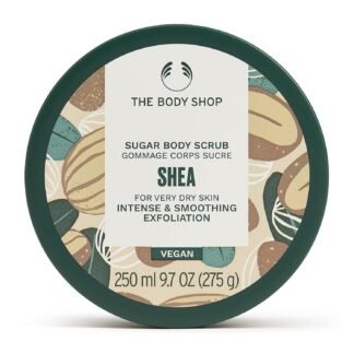 The Body Shop Shea Exfoliating Sugar Body Scrub – Refreshes and Cools with a Delicately Nutty Scent – Vegan – 1.7 oz