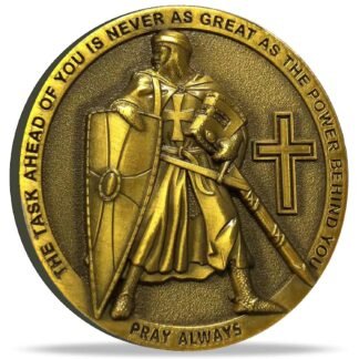 The Task Ahead of You is Never As Great As The Power Behind You Christian Challenge Coin Armed Soldier Cross Relief Inspiring Bible Verse Pocket Token (Single Coin)