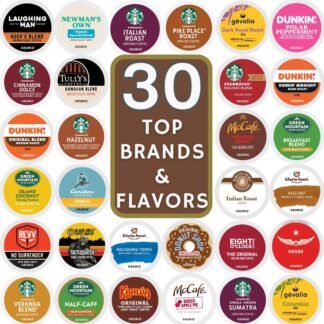 Top Brand Name K-Cup Variety Pack Sampler, Includes 30 Unique Pods Flavored & Unflavored Dark, Medium & light Roast, Includes Dunkin, Gloria Jean's, Green Mountain, Gevalia,...