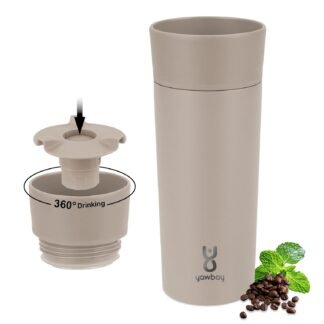 Travel Coffee Mug with 360°Lid, Travel Coffee Tumbler 12 oz Leak Proof, Stainless Steel Insulated Travel Mugs for Hot and Cold Spill Proof Leak Proof(Taupe)