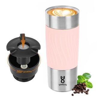 Travel Coffee Mug with 360°Lid, Travel Coffee Tumbler 16 oz Leak Proof, Stainless Steel Insulated Travel Mugs for Hot and Cold Spill Proof Leak Proof(Pink)
