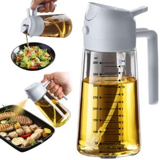 TrendPlain 16oz/470ml Glass Olive Oil Sprayer for Cooking – 2 in 1 Olive Oil Dispenser Bottle for Kitchen Gadgets and Air Fryer Accessories, Salad, BBQ - Ash