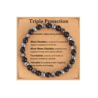 Triple Empath Protection Bracelet for Women Men, Hematite Black Tourmaline Obsidian Bracelet, Natural Healing Bracelet