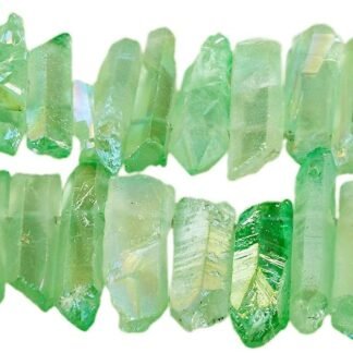 TUMBEELLUWA Rock Quartz Crystal Points Loose Beads for Jewelry Making, Titanium Coated Polished/Raw Quartz Beads 15 Inches Top Drilled,Green Crystal Points(0.5"-1.6")