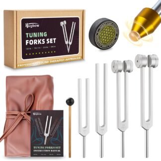 Tuning Forks for Healing, Aluminum Alloy Tuning Fork 128Hz, 136.1Hz, 256Hz, 384Hz, Hockey Puck Activator & feet, Weighted & Unweighted Tuning Fork Set with Vegan Leather Pouch