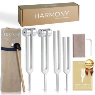 Tuning Forks for Healing Set (128Hz, 136.1Hz, 256Hz, 384Hz) - Weighted & Unweighted Tuning Forks with a Rubber Mallet - Chakra Sound Therapy Instruments with a Bag, Healing...