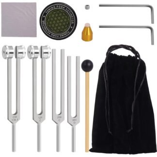 Tuning Forks for Healing Set, Includes 128Hz, 136Hz, 256Hz, 384Hz, Weighted & Unweighted Tuning Forks Set with Reflex Hammer, Activator, Gem feet, for Sound Therapy, Chakra,...