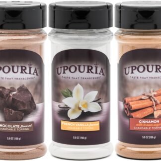 Upouria Coffee Topping Variety Pack - Chocolate, Cinnamon with Brown Sugar, and French Vanilla, 5.5 Ounce Shakeable Topping Bottles - (Pack of 3)