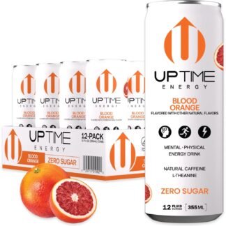 UPTIME Energy Drink, Blood Orange Sparkling, 12 Pack, Vitamin C, L Theanine, Calcium, Sugar Free Energy Drinks for Focus Support, 142mg of Natural Caffeine, 0 Calories, Clean,...