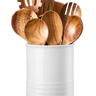 Utensil Holder, 6.7" Ceramic Kitchen Utensil Crock for Countertop Cooking, Modern Utensil Caddy Jar Organizer for Farmhouse Kitchen Counter Decor (White)