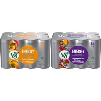 V8 Energy Variety Pack 24 Count, Peach Mango & Pomegranate Blueberry, 8 FL Oz Can (2 Packs of 12)