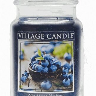Village Candle Wild Maine Blueberry Large Glass Apothecary Jar Scented Candle, 21.25 oz, Dark Blue