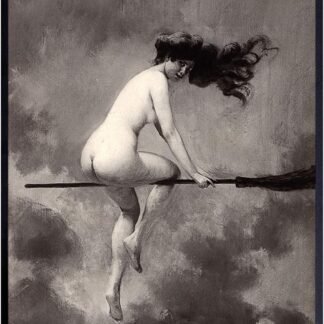 Vintage Goth Home Decor - Witch on Broomstick Wall Art - Creepy Spooky Gift for Witchcraft, Wicca, Wiccan, Occult Fan - 8x10 Retro Poster Picture Print