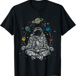 Vintage Lotus Meditating Astronaut Zen Yoga Planets Universe T-Shirt