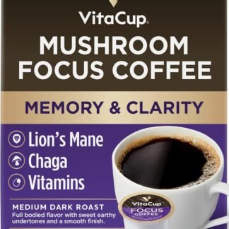 VitaCup Mushroom Coffee Pods - Boost Focus & Immunity with Lions Mane, Chaga, Vitamins, for Memory & Clarity, Recyclable K-Cup Pods, 16 Ct