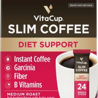 VitaCup Slim Instant Coffee Packets, with Garcinia, Fiber, B Vitamins, Bold & Smooth, Medium Dark Roast, 100% Arabica Coffee in Single Serve Sticks, 24 Ct