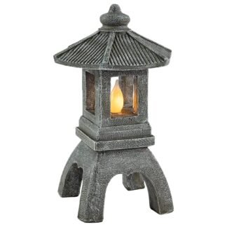 VP Home Pagoda Garden Statue, Solar Powered Statue Japanese Garden Decor, Outdoor Zen Garden Lantern, Flickering LED Garden Light (Tranquil Pagoda)