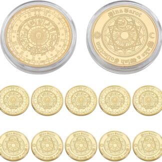 WEBEEDY 12 PCS Tarot Challenge Coin Sun Moon Double Side Divination Challenge-Coin Twelve Constellation Wishing Gold Tarot Lucky Coin for Men Women New Year Christmas Birthday...