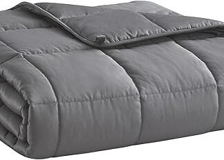 Weighted Blanket for Adults- Dark Grey, 48"x72", 15lbs, Twin Full Size Heavy Throw Blanket, Cooling, Breathable, Microfiber with Glass Beads, Big, Washable, All-Season