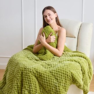 Wemore Fleece Weighted Blanket for Adults (60" x 80" 15lbs, Grass Green), Dual Sided Cozy Soft Sherpa Heavy Blanket, 3D Imitation Turtle Shell Warm Jacquard Flannel Weighted...