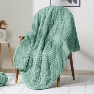 Wemore Fleece Weighted Blanket for Adults (60" x 80" 15lbs, Green), Dual Sided Cozy Soft Sherpa Heavy Blanket, 3D Imitation Turtle Shell Warm Jacquard Flannel Weighted Blankets...