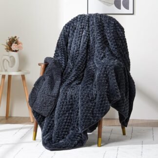 Wemore Fleece Weighted Blanket for Adults (60" x 80" 15lbs, Grey-Blue), Dual Sided Cozy Soft Sherpa Heavy Blanket, 3D Imitation Turtle Shell Warm Jacquard Flannel Weighted...
