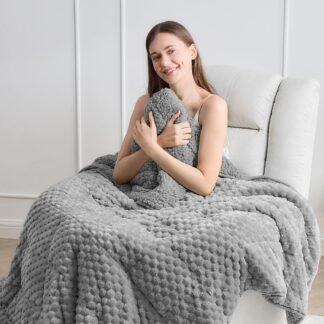 Wemore Fleece Weighted Blanket for Adults (60" x 80" 15lbs, Grey), Dual Sided Cozy Soft Sherpa Heavy Blanket, 3D Imitation Turtle Shell Warm Jacquard Flannel Weighted Blankets...