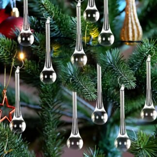 Whaline 100Pcs Christmas Crystal Ornaments 3 Inch Clear Teardrop Chandelier Decor Glass Hanging Ornaments for Xmas Tree Party Home Decor