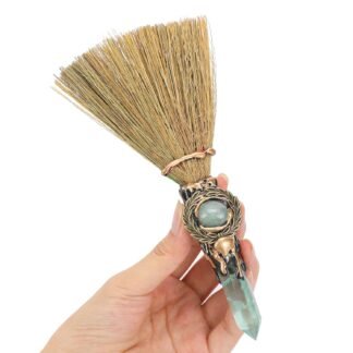 Witch Broom Green Crystal - Witch Wiccan Altar Broom Witchcraft Witches Pagan Altar Decor Natural Reiki Energy Wand Stone Ritual Magic Ceremonial for Meditation Therapy...